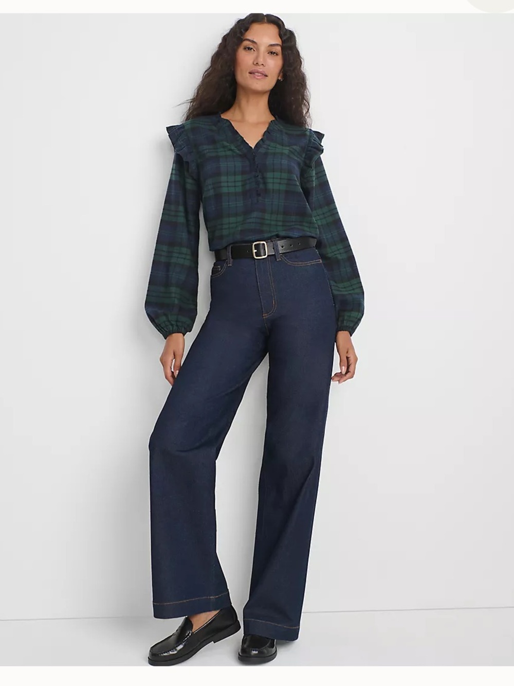 Lands’ End Women's Ruffle Front Flannel Popover Blouse-size L-NWT